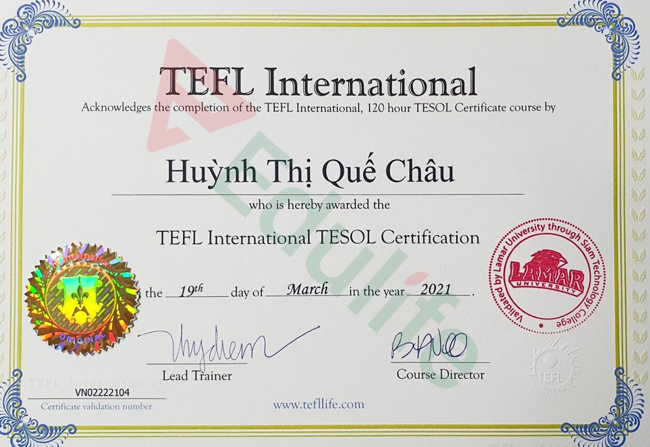 Mẫu chứng chỉ TEFL