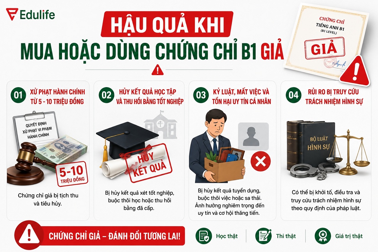 Hậu quả khi dùng chứng chỉ tiếng Anh B1 giả 