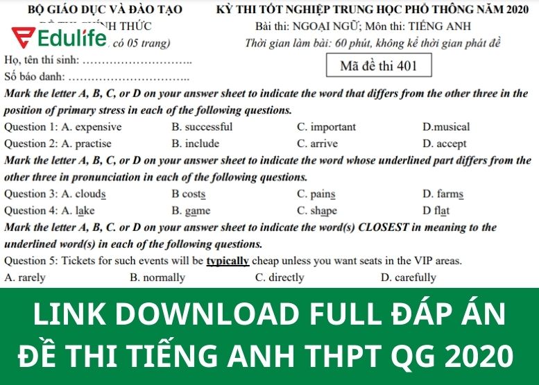 đề thi tiếng Anh THPT Quốc gia 2020