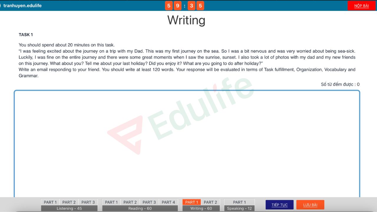 Bài thi Writing gồm 2 nhiệm vụ là viết thư và viết bài luận