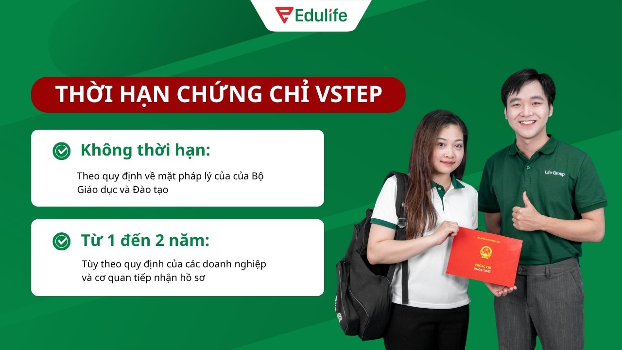 Chứng chỉ VSTEP không có thời hạn về mặt pháp lý theo quy định của Bộ GD&ĐT