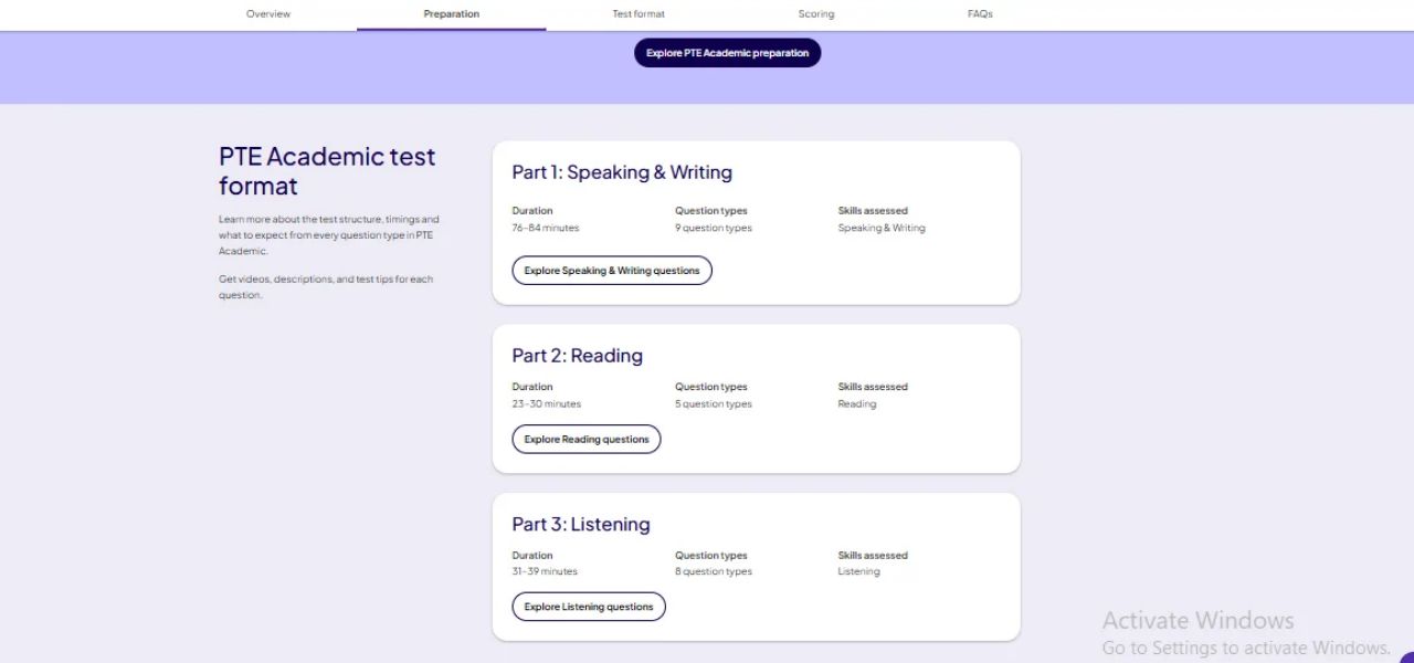 Cấu trúc bài thi chứng chỉ PTE Academic gồm 3 phần