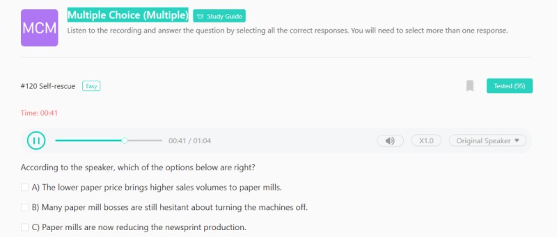 Phần thi Multiple Choice
