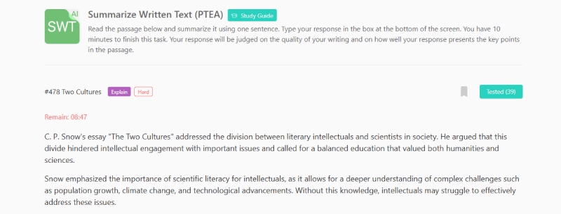 Phần thi Summarize Written Text