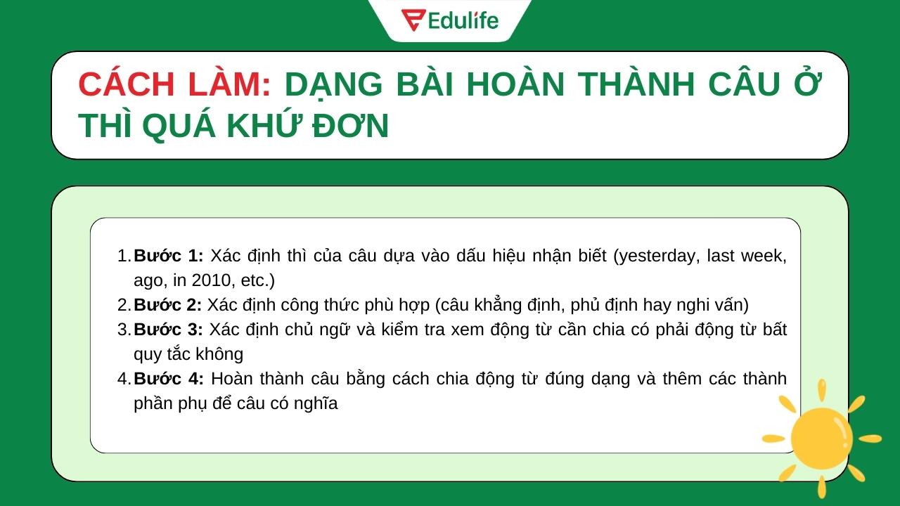 Dạng bài hoàn thành câu ở thì quá khứ đơn