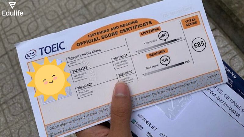 Chứng chỉ TOEIC 4 kỹ năng được cấp cho thí sinh