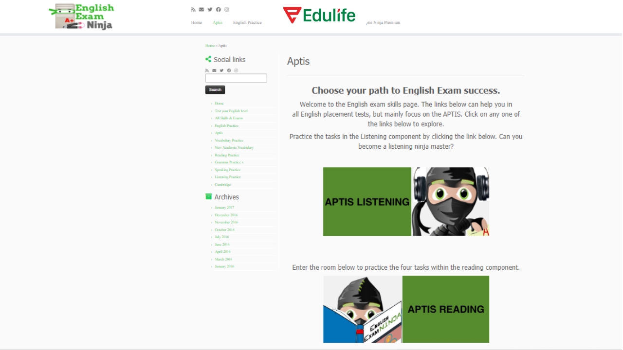 Giao diện website English Exam Ninja