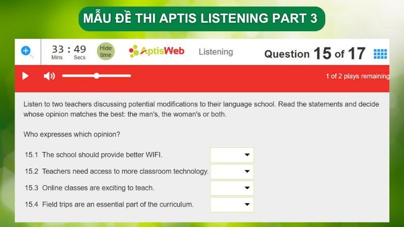 Mẫu đề thi Aptis Listening Part 3