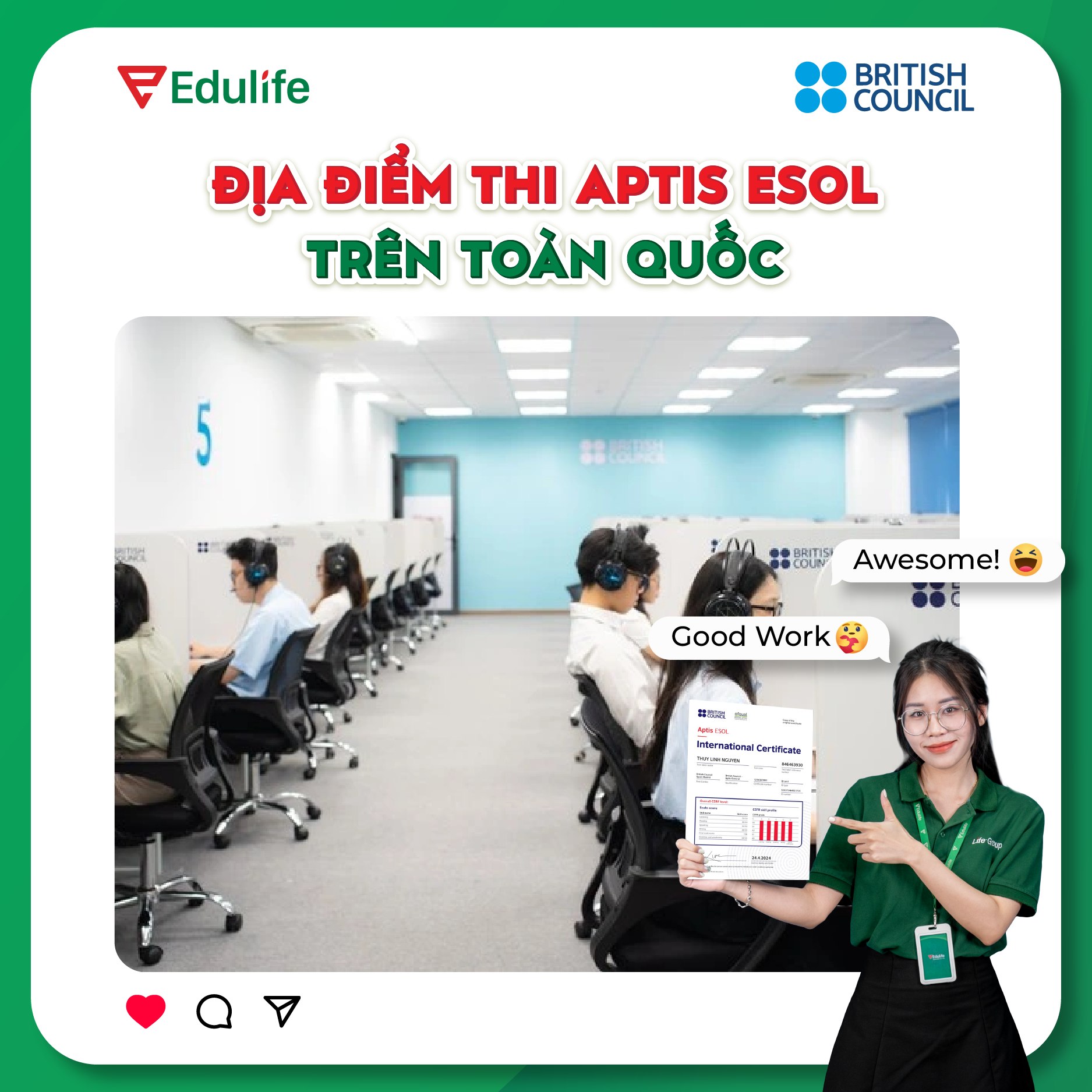 Tham khảo địa chỉ thi Aptis Esol trên toàn quốc