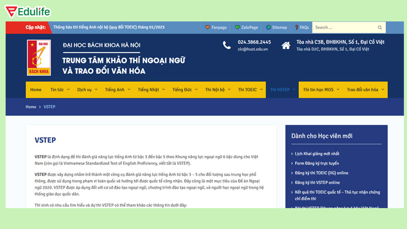 Đăng ký thi VSTEP ở ĐH Bách Khoa HN theo hình thức online