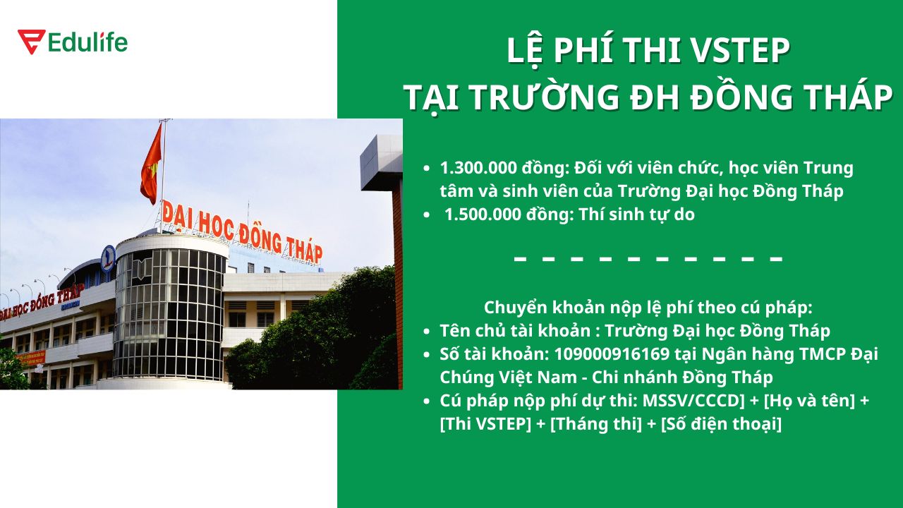 Lệ phí và thông tin chuyển khoản lệ phí thi VSTEP tại Trường Đại học Đồng Tháp