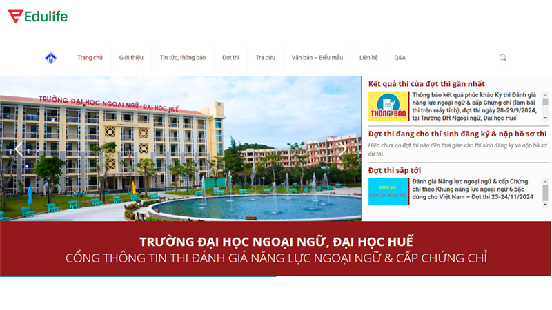 Thông tin về thi VSTEP được đăng trên website của trường