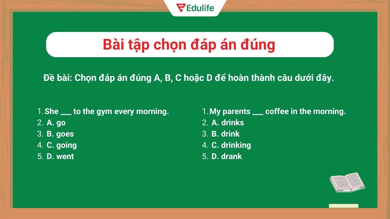 Dạng bài tập chọn đáp án đúng thì hiện tại đơn