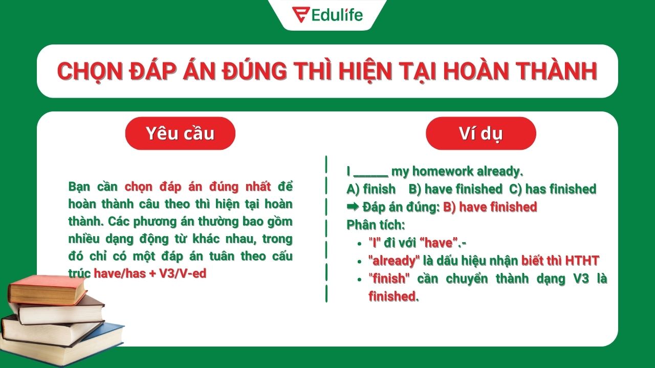 Dạng bài tập chọn đáp án đúng của thì hiện tại hoàn thành