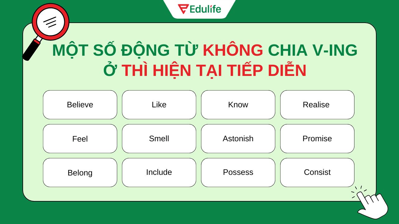 Các trường hợp từ không chia V-ing ở thì hiện tại tiếp diễn