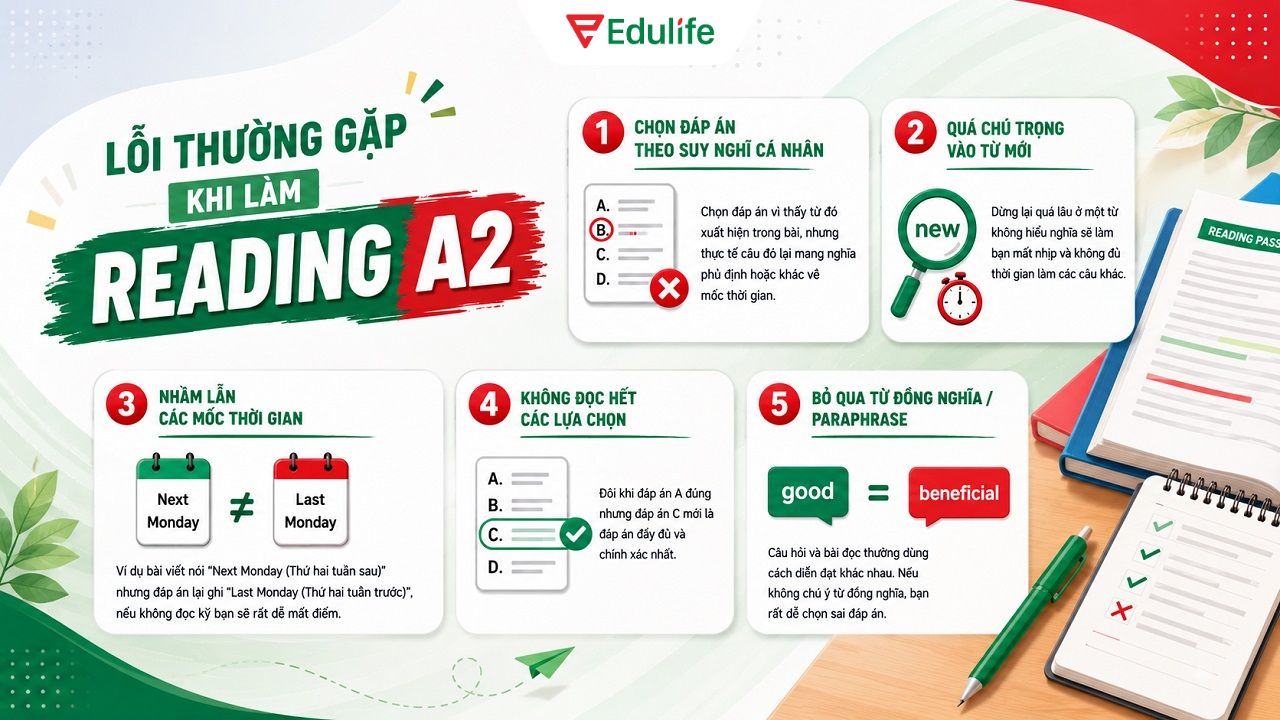 Một số lỗi thường gặp khi làm bài tập Reading A2 nhiều người mắc phải Một số lỗi thường gặp khi làm bài tập Reading A2 nhiều người mắc phải
