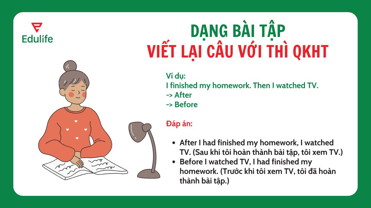 Viết lại câu sử dụng thì quá khứ hoàn thành​