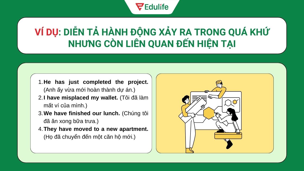 Thì hiện tại hoàn thành diễn tả hành động đã xảy ra trong quá khứ nhưng còn liên quan đến hiện tại