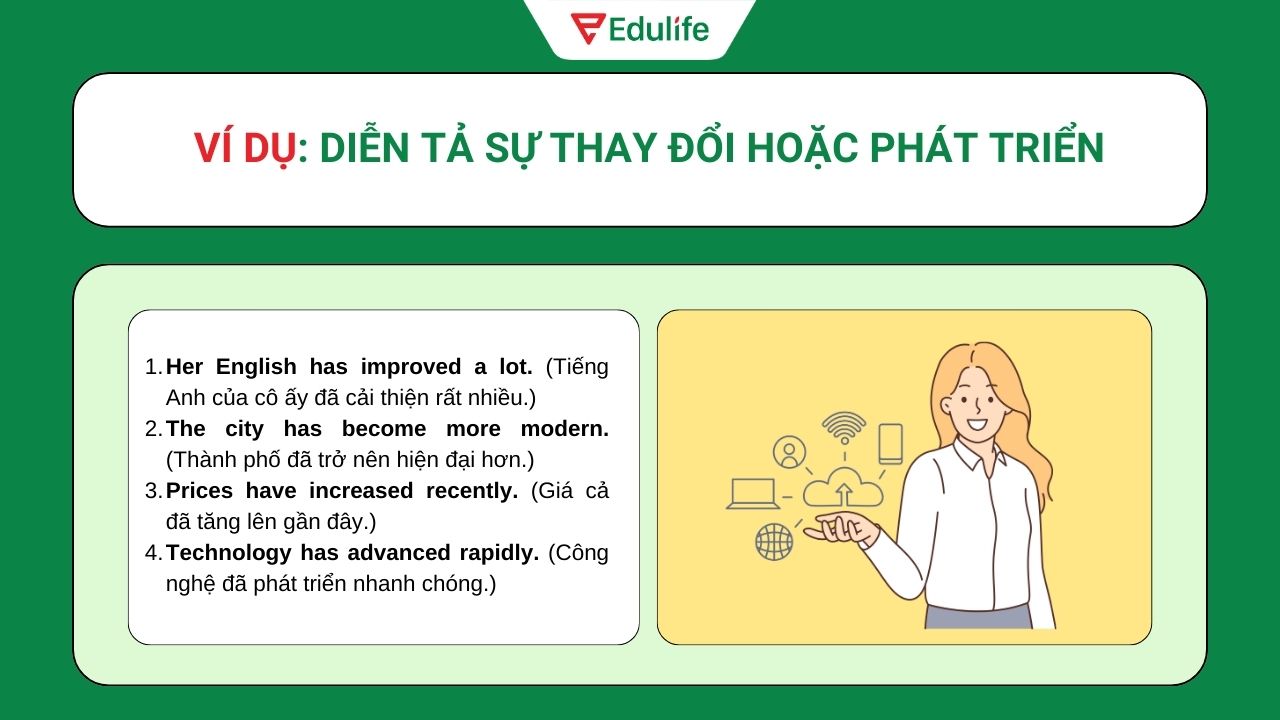 Thì hiện tại hoàn thành diễn tả sự thay đổi hoặc phát triển