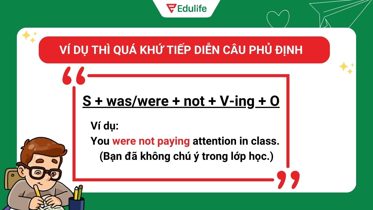 Ví dụ thì quá khứ tiếp diễn câu phủ định ​