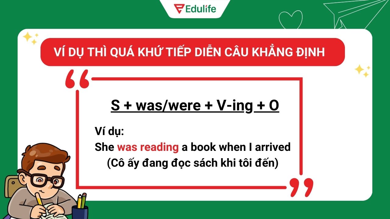 Ví dụ thì quá khứ tiếp diễn câu khẳng định ​