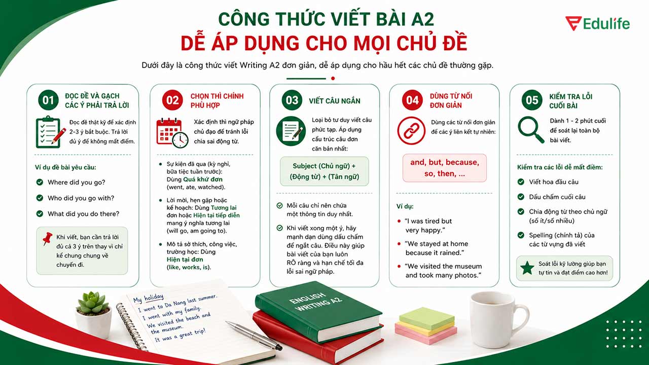 Hướng dẫn cách viết bài tiếng Anh trình độ A2