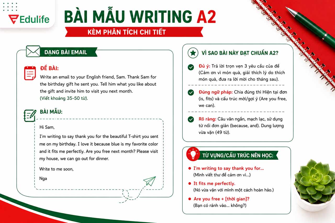 Bài mẫu Email Writing A2 