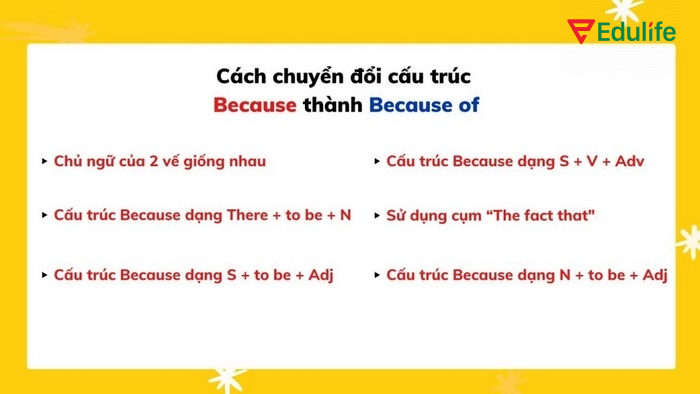 Cách chuyển đổi because sang because of