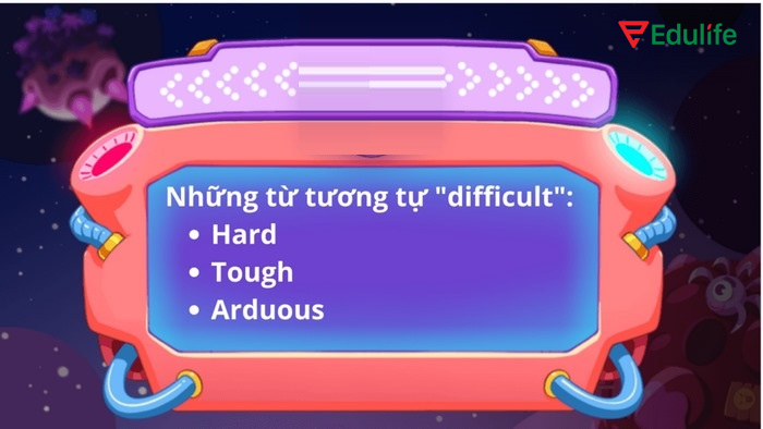 Hard, tough, arduous đồng nghĩa với difficult diễn tả sự khó khăn