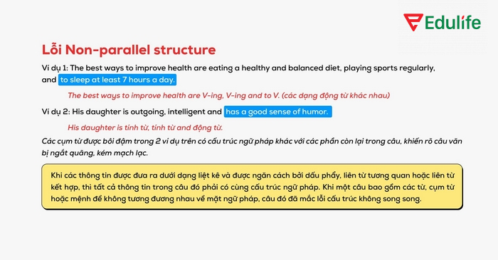 Khi dùng cấu trúc song song, chủ ngữ và đối tượng trong câu phải đồng bộ