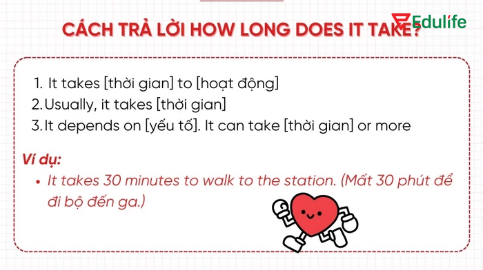 It takes/took còn được dùng trong câu hỏi về thời gian cần thiết để làm một việc gì đó