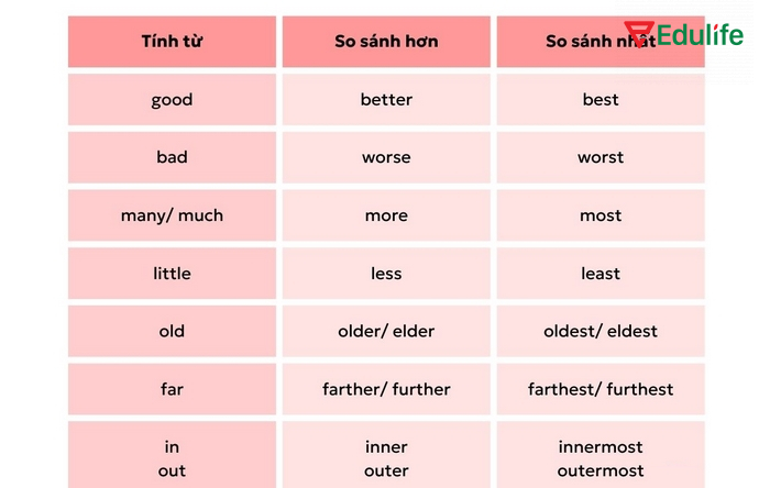Có các tính từ/trạng từ phải dùng dạng riêng khi có mặt trong câu so sánh hơn