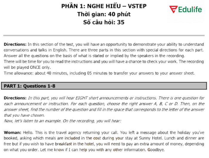 Cấu trúc đề thi VSTEP Listening đều tập trung vào kiểm tra kỹ năng nghe hiểu