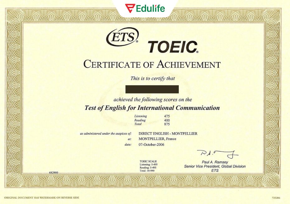 Bằng Toeic mẫu