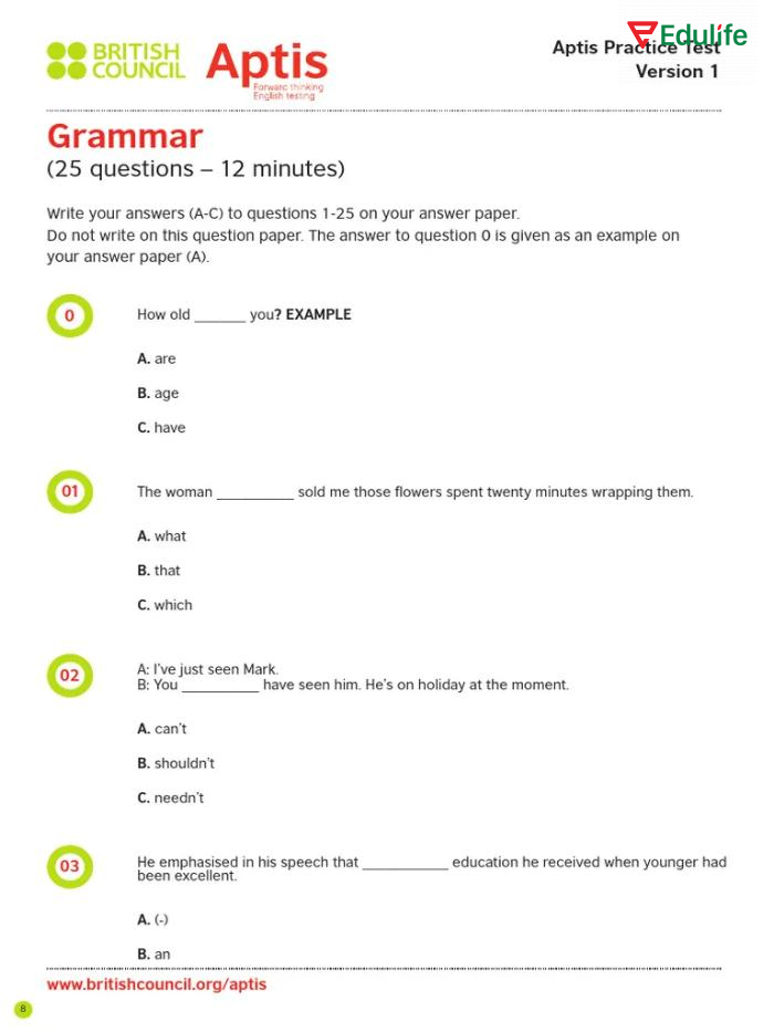 Aptis Practice Test độ 1 – bài kiểm tra kỹ năng tiếng Anh mức trung bình