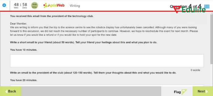 Phần thi Writing trong Aptis Practice gồm có 4 phần để xác định kỹ năng