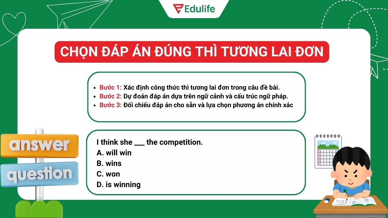 Bài tập chọn đáp án đúng thì tương lai đơn