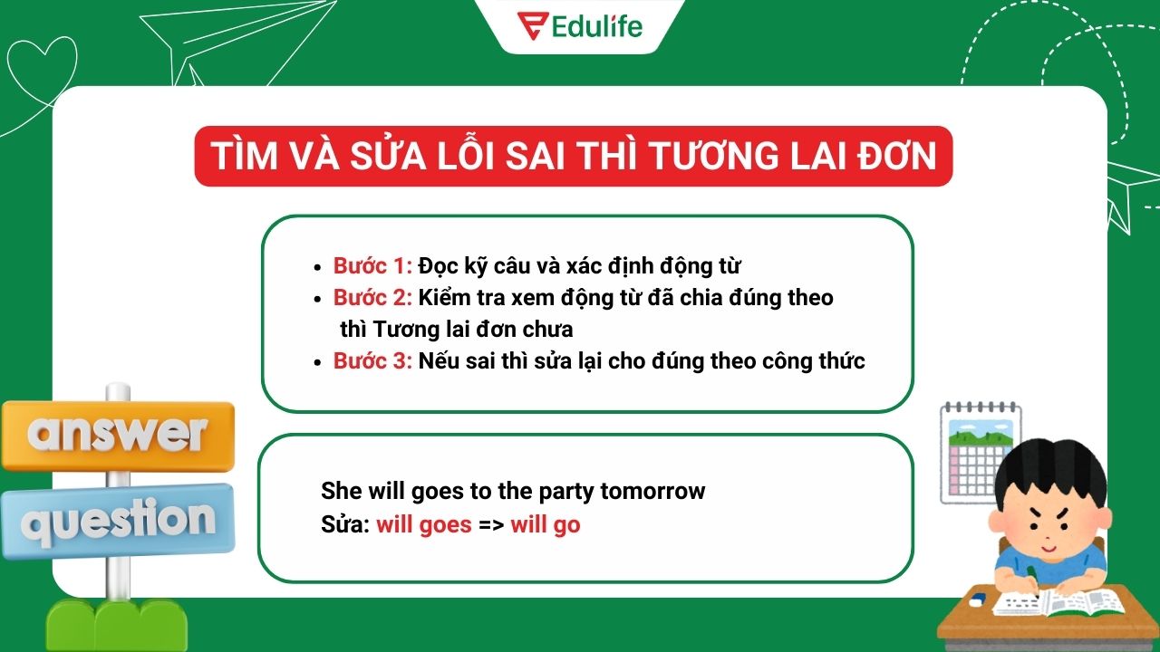 Bài tập tìm và sửa lỗi sai thì tương lai đơn