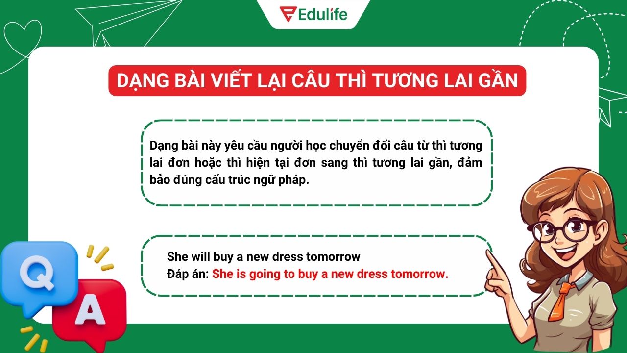 Dạng bài tập viết lại câu ở thì tương lai gần​