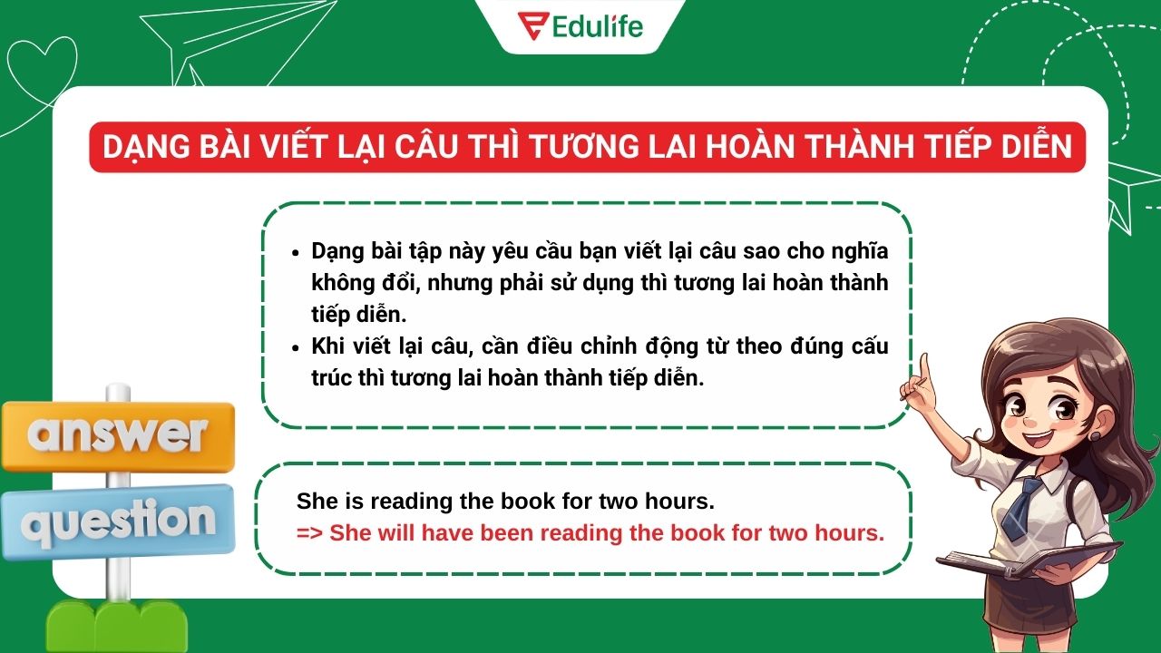 Dạng bài tập Viết lại câu thì tương lai hoàn thành tiếp diễn