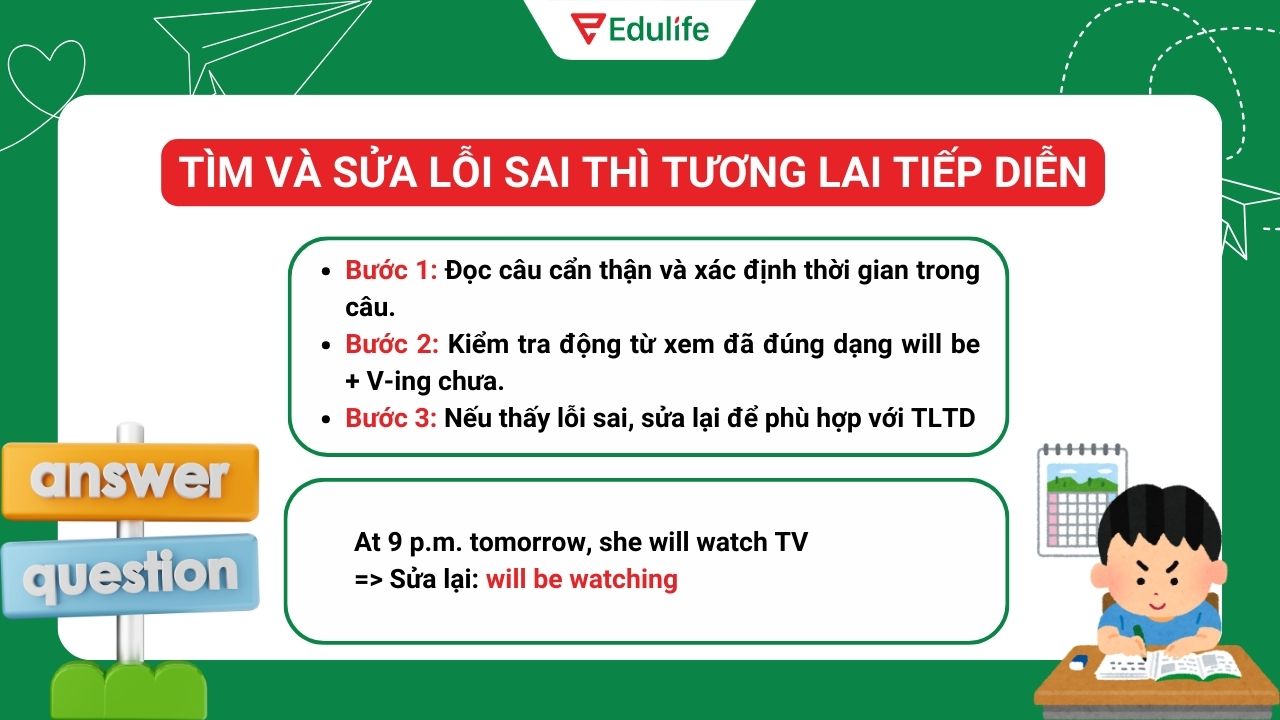 Bài tập tìm và sửa lỗi sai thì tương lai tiếp diễn