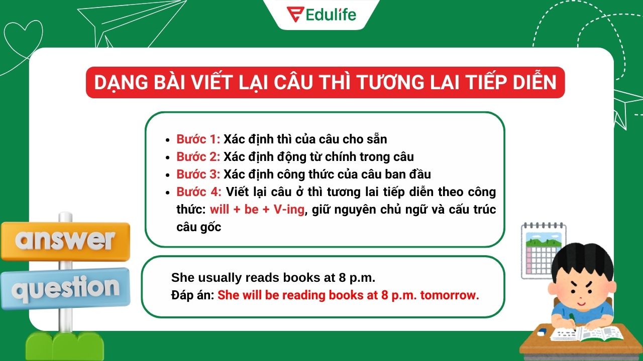 Bài tập viết lại câu sử dụng thì tương lai tiếp diễn​