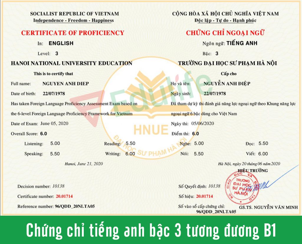 bằng tiếng anh B1, B2 là gì