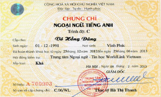 Bằng C tiếng Anh