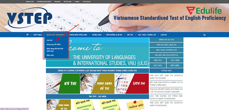 Ấn chọn “Lịch thi”