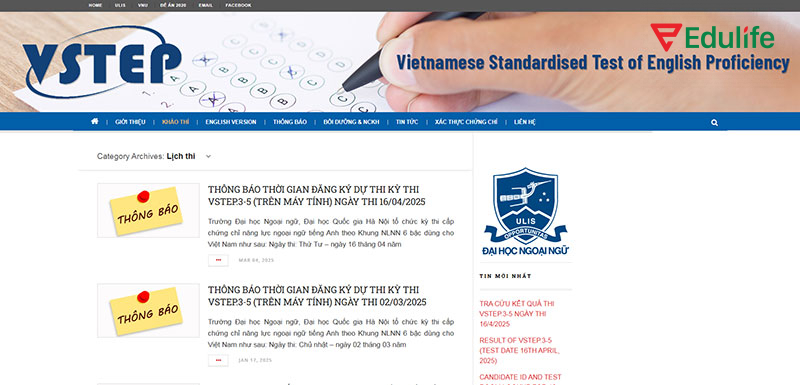 Giao diện “Lịch thi” được hiển thị trên màn hình