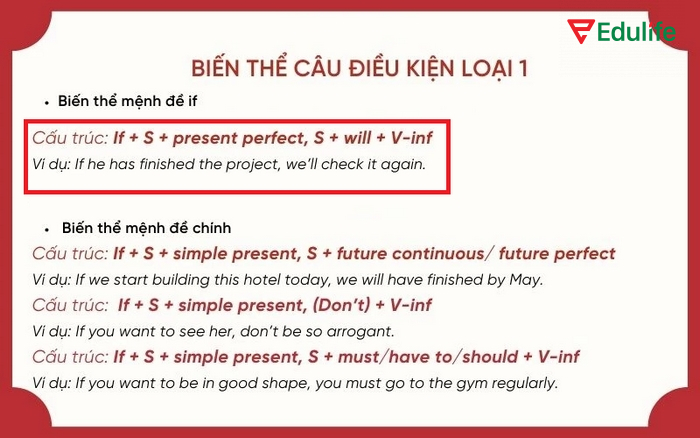 Mệnh đề if của câu điều kiện loại 1 khi dùng ở thì hiện tại hoàn thành sẽ thể hiện hành động có thể đã xảy ra