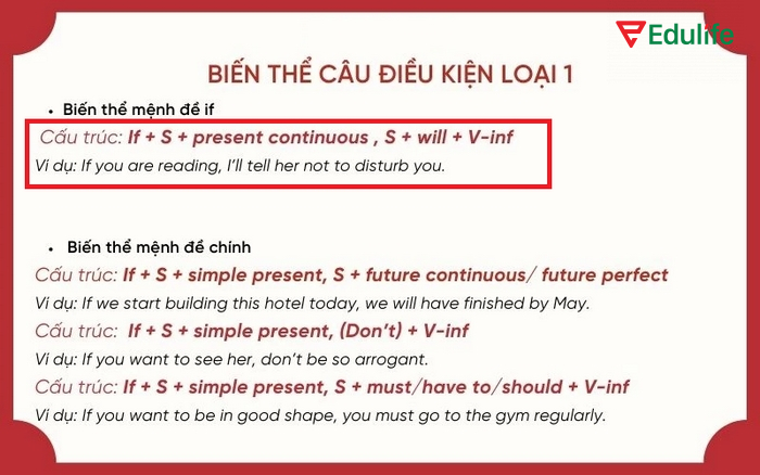 Một biến thể câu điều kiện loại 1 dùng để nhấn mạnh hành động đang diễn ra hoặc kế hoạch sắp xảy ra trong mệnh đề "if"
