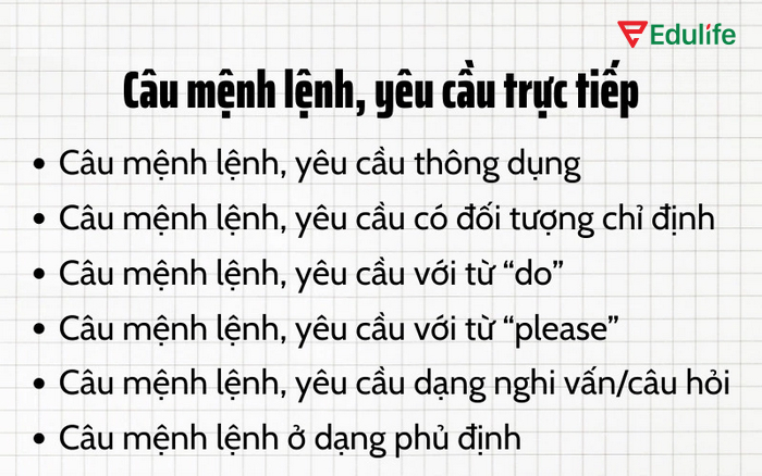 Các dạng câu mệnh lệnh khi yêu cầu trực tiếp với người nghe