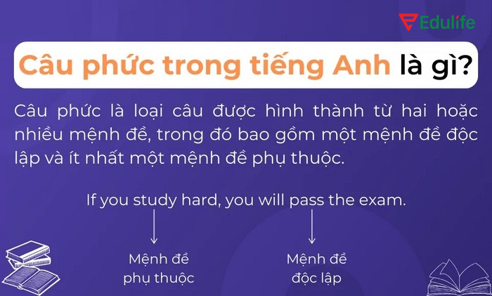 Câu phức là loại câu được hình thành từ 2 hoặc nhiều mệnh đề với một mệnh đề độc lập, một mệnh đề phụ